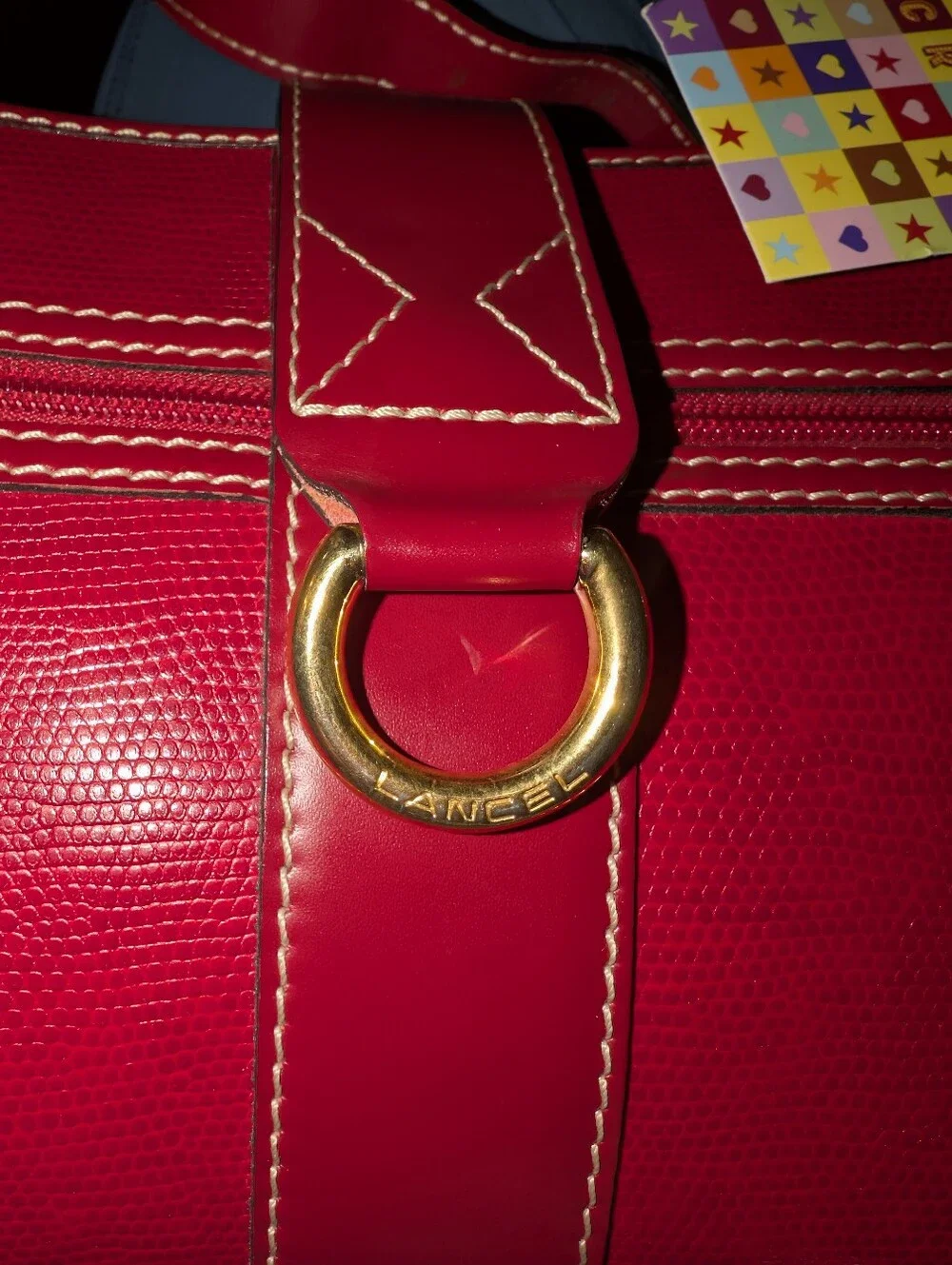 💄✨VEUC RARE Auth Lancel Lizard Skin Selleria Hobo Red Shoulder Bag
